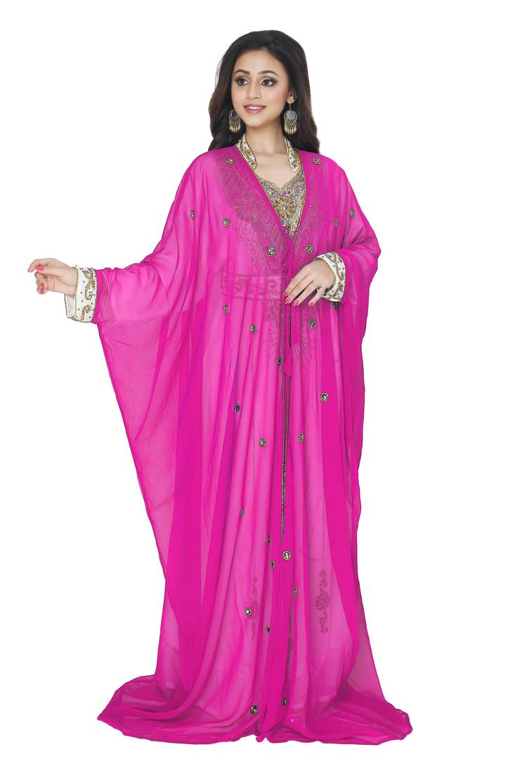 Pink Embrodered Kaftan With Jacket