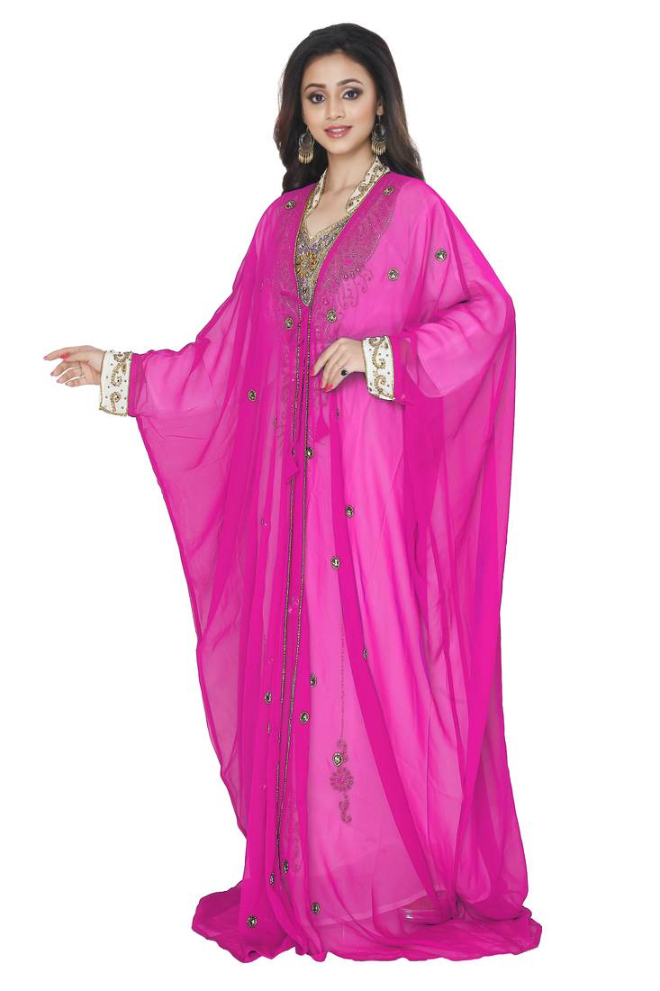 Pink Embrodered Kaftan With Jacket