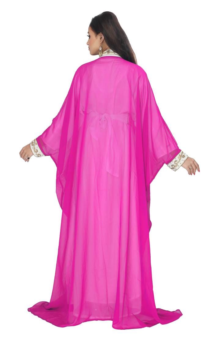 Pink Embrodered Kaftan With Jacket