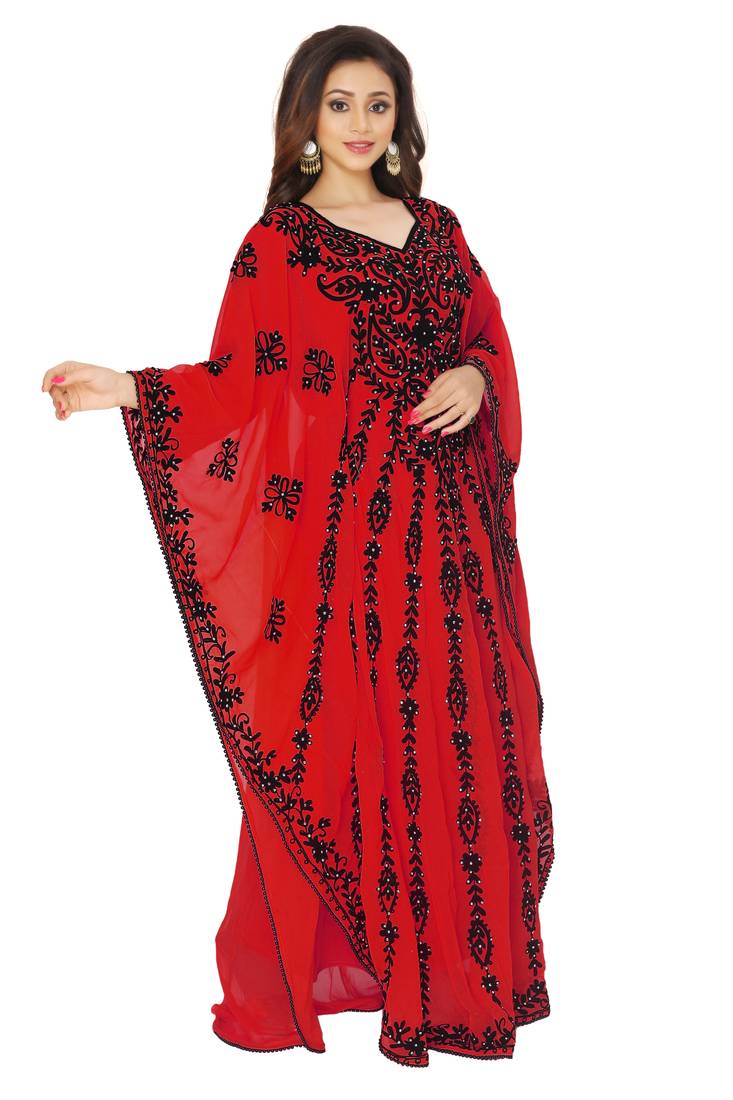 Dark Red Aari And Embroidered Farasha