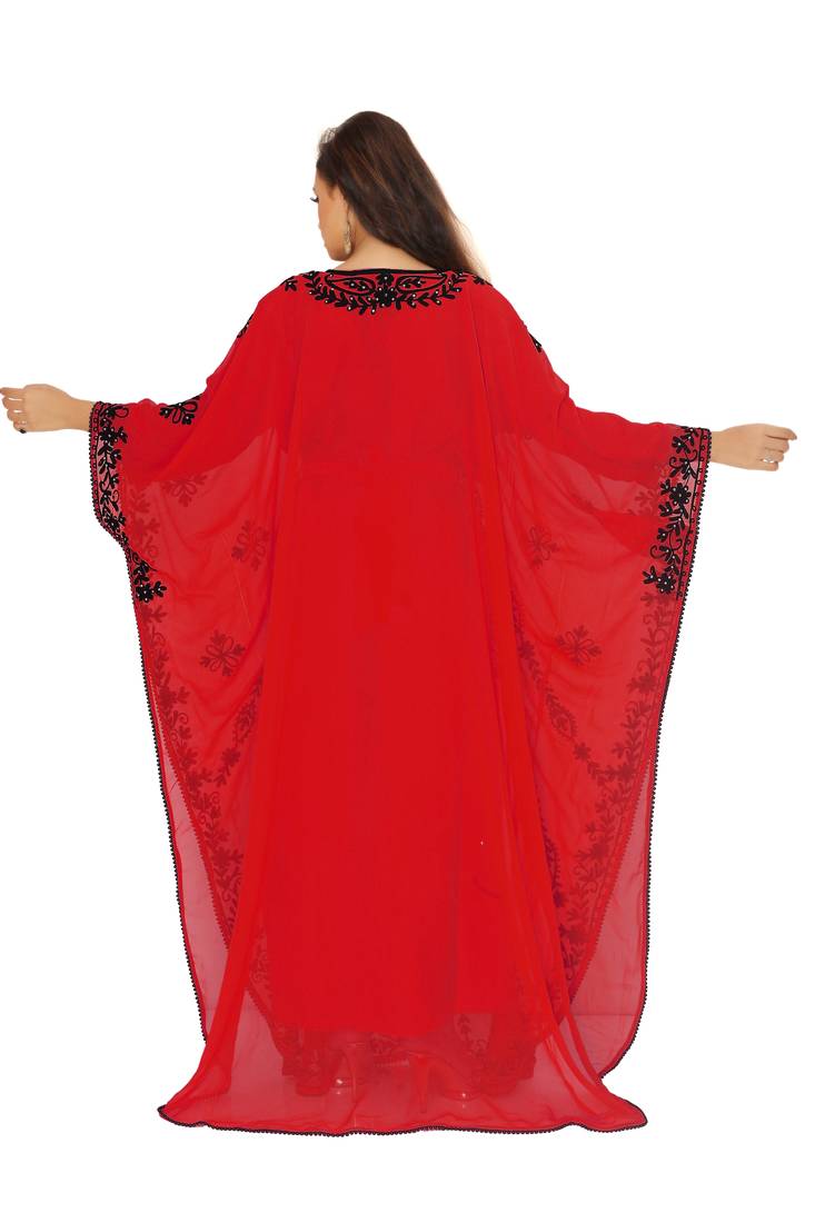 Dark Red Aari And Embroidered Farasha