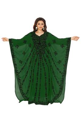 Dark Green Aari And hand Embroidered Farasha 1