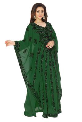 Dark Green Aari And hand Embroidered Farasha 2