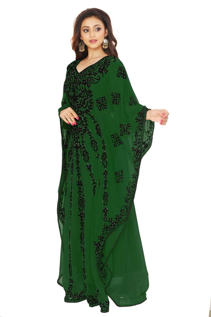 Dark Green Aari And hand Embroidered Farasha