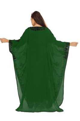 Dark Green Aari And hand Embroidered Farasha 4