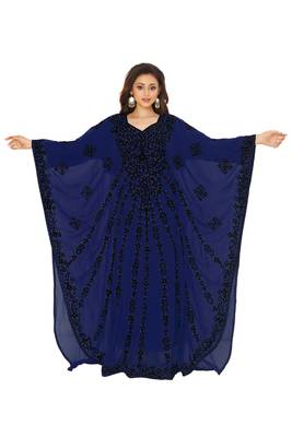 Navy Blue Aari And Hand Embroidered Farasha 1