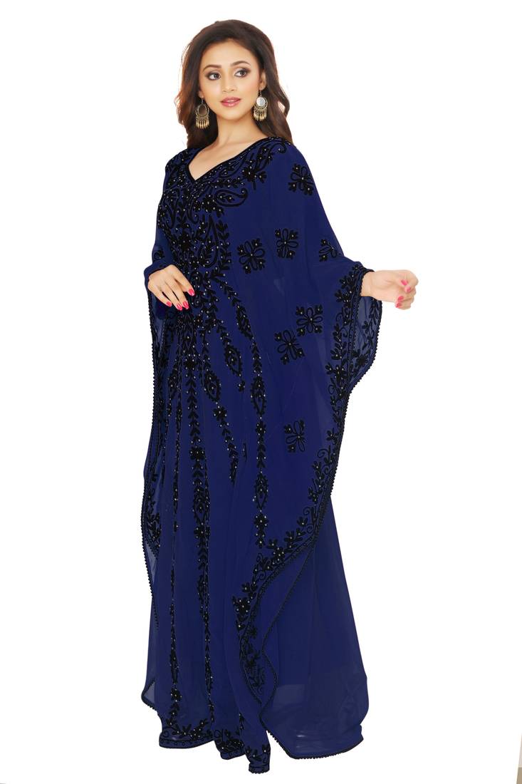 Navy Blue Aari And Hand Embroidered Farasha