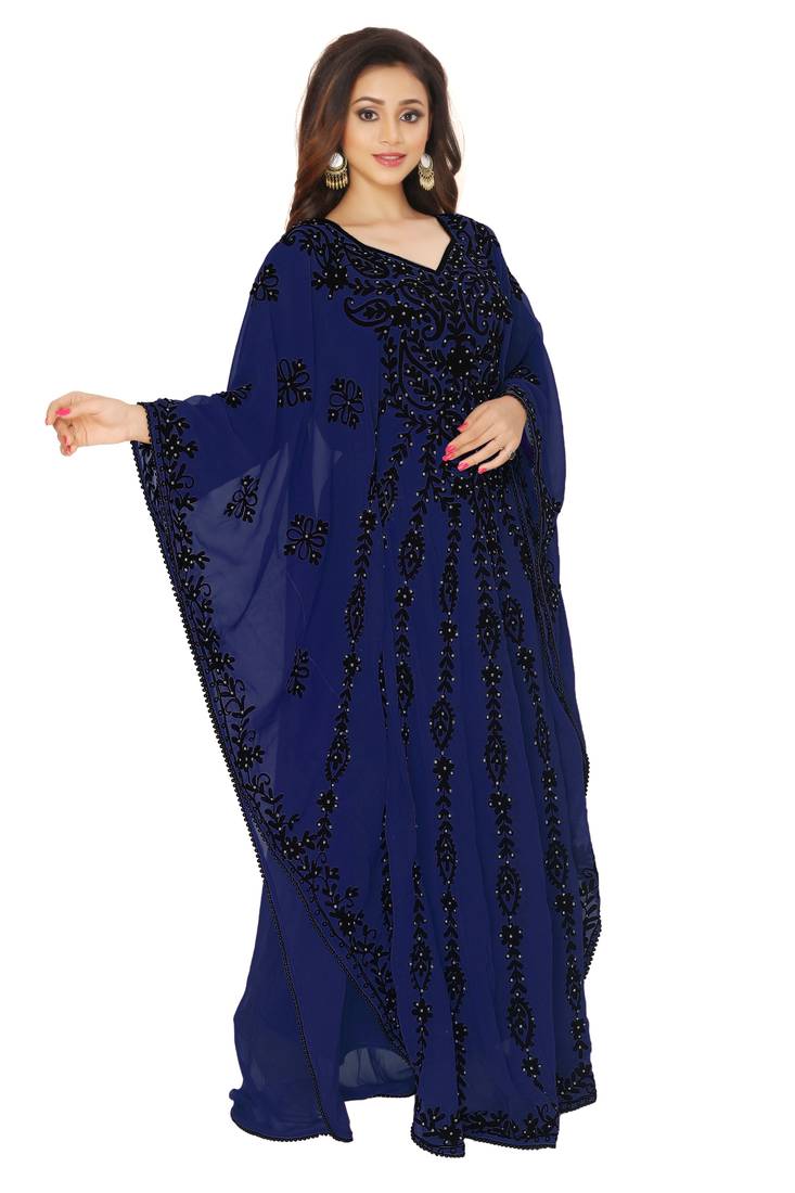 Navy Blue Aari And Hand Embroidered Farasha