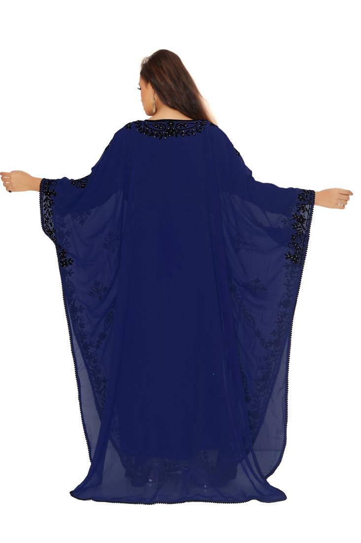 Navy Blue Aari And Hand Embroidered Farasha