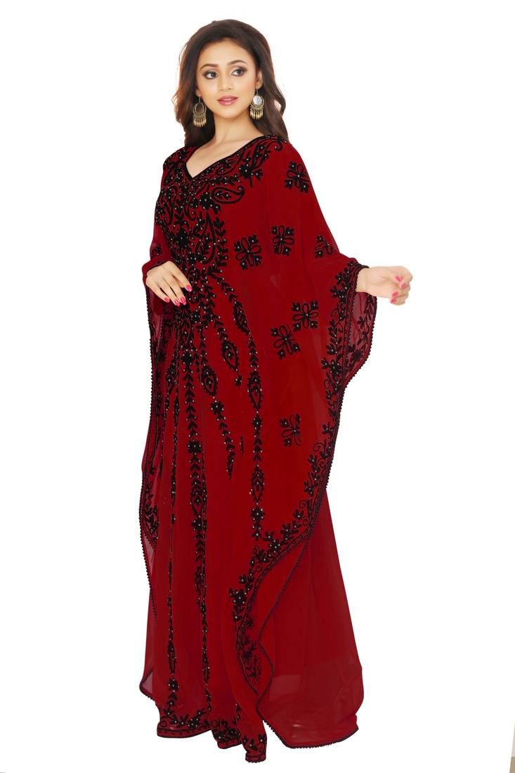 Maroon Embroidered Farasha