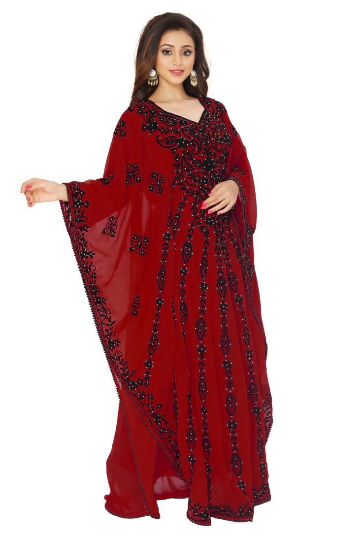 Maroon Embroidered Farasha