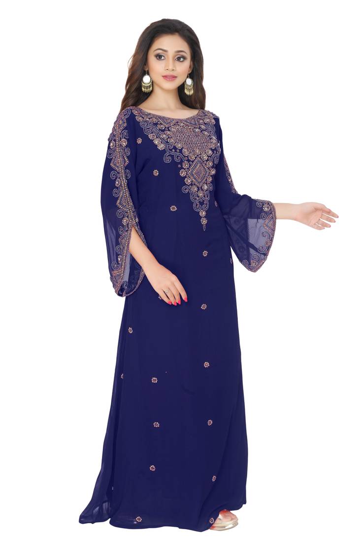 Navy Blue Hand Embroidered Farasha
