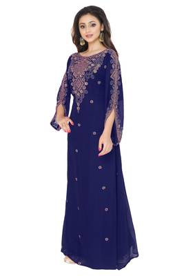 Navy Blue Hand Embroidered Farasha 3