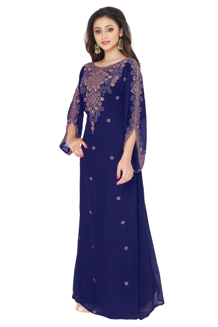 Navy Blue Hand Embroidered Farasha