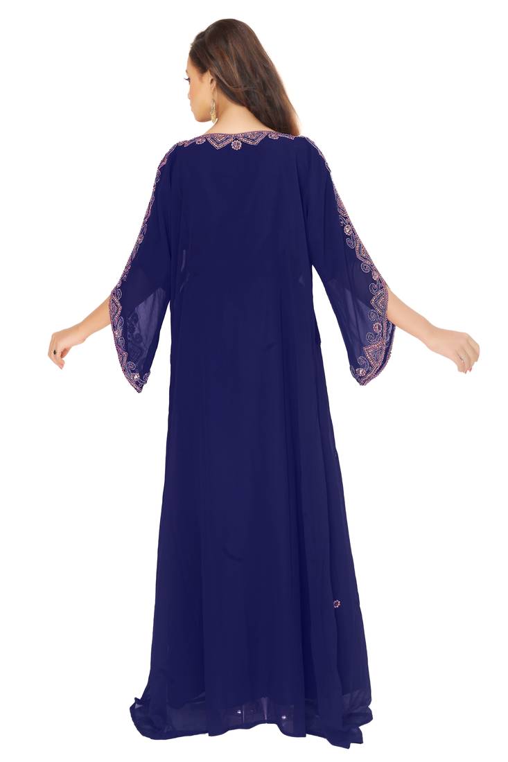Navy Blue Hand Embroidered Farasha