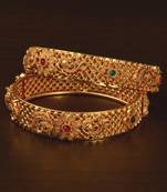 Ruby and Emerald Embellished Matte Finish Temple Bangles BD561