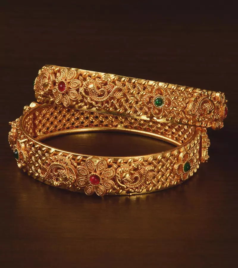Ruby and Emerald Embellished Matte Finish Temple Bangles BD561