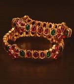 Ruby and Emerald Embellished Matte Finish Temple Bangles BD562