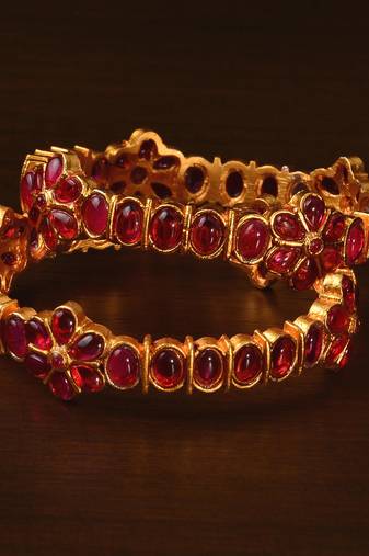 Ruby Embellished Matte Finish Temple Bangles BD563