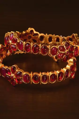 Ruby Embellished Matte Finish Temple Bangles BD563