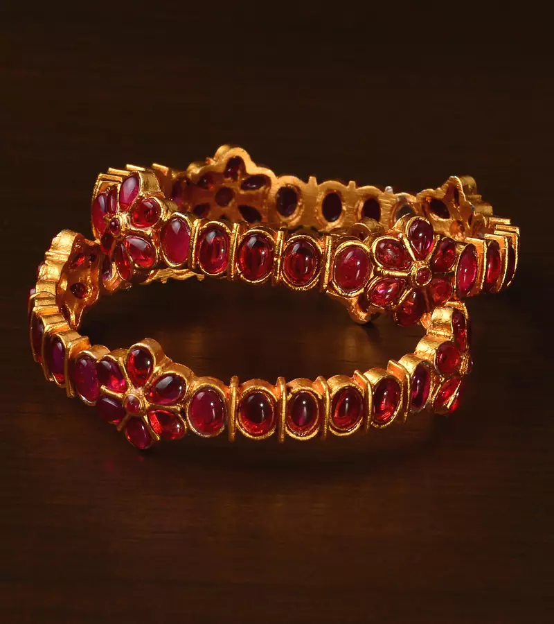 Ruby Embellished Matte Finish Temple Bangles BD563
