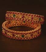 Ruby and Emerald Embellished Matte Finish Temple Bangles BD564