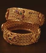 Ruby and Emerald Embellished Matte Finish Temple Bangles BD565