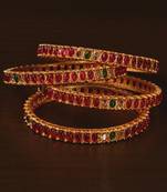 Ruby and Emerald Embellished Matte Finish Temple Bangles BD566