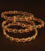 Ruby and Emerald Embellished Matte Finish Temple Bangles BD567