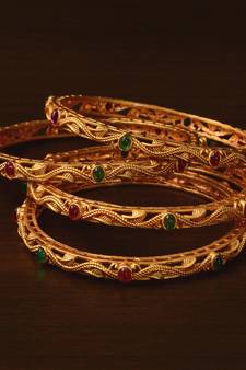 Ruby and Emerald Embellished Matte Finish Temple Bangles BD569