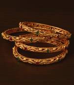 Ruby and Emerald Embellished Matte Finish Temple Bangles BD569