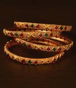 Ruby and Emerald Embellished Matte Finish Temple Bangles BD570