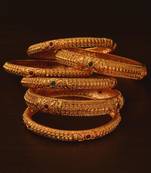 Ruby and Emerald Embellished Matte Finish Temple Bangles BD571