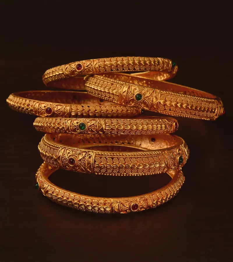 Ruby and Emerald Embellished Matte Finish Temple Bangles BD571