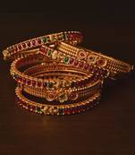 Ruby and Emerald Embellished Matte Finish Temple Bangles BD572