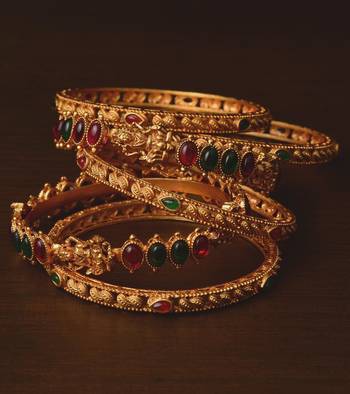 Ruby and Emerald Embellished Matte Finish Temple Bangles BD573 2