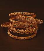 Ruby and Emerald Embellished Matte Finish Temple Bangles BD574