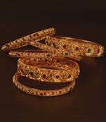 Ruby and Emerald Embellished Matte Finish Temple Bangles BD577