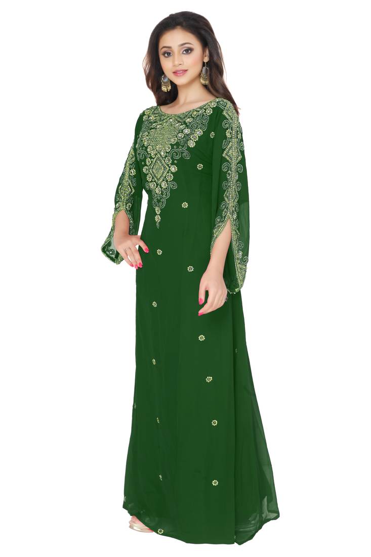 Dark Green Embroidered Farasha