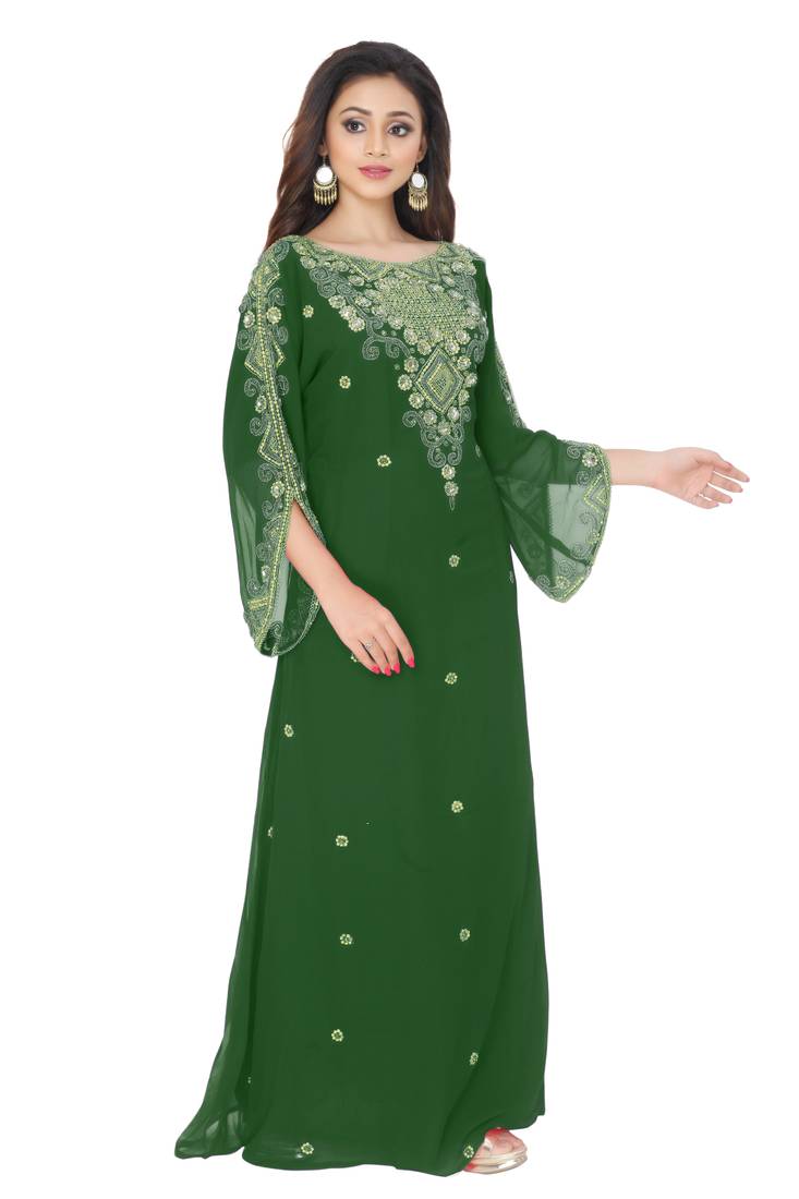 Dark Green Embroidered Farasha