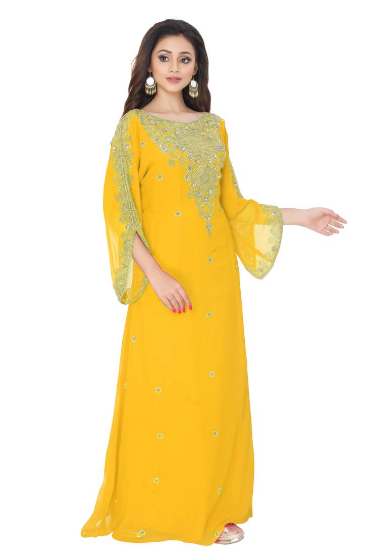 Yellow Embroidered Farsha
