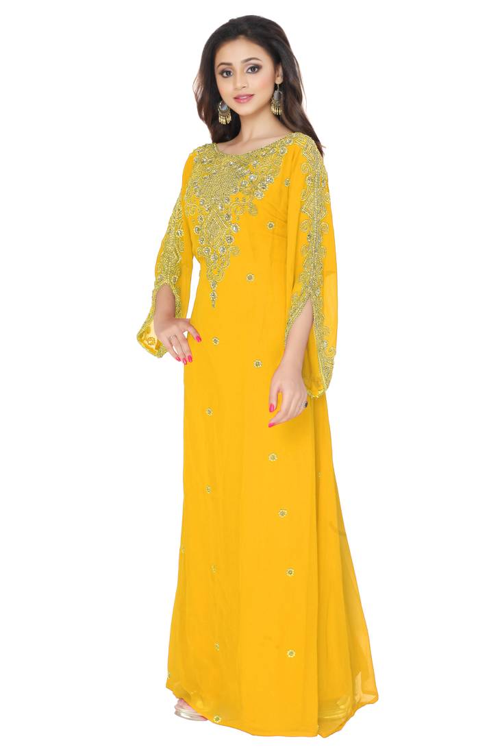 Yellow Embroidered Farsha