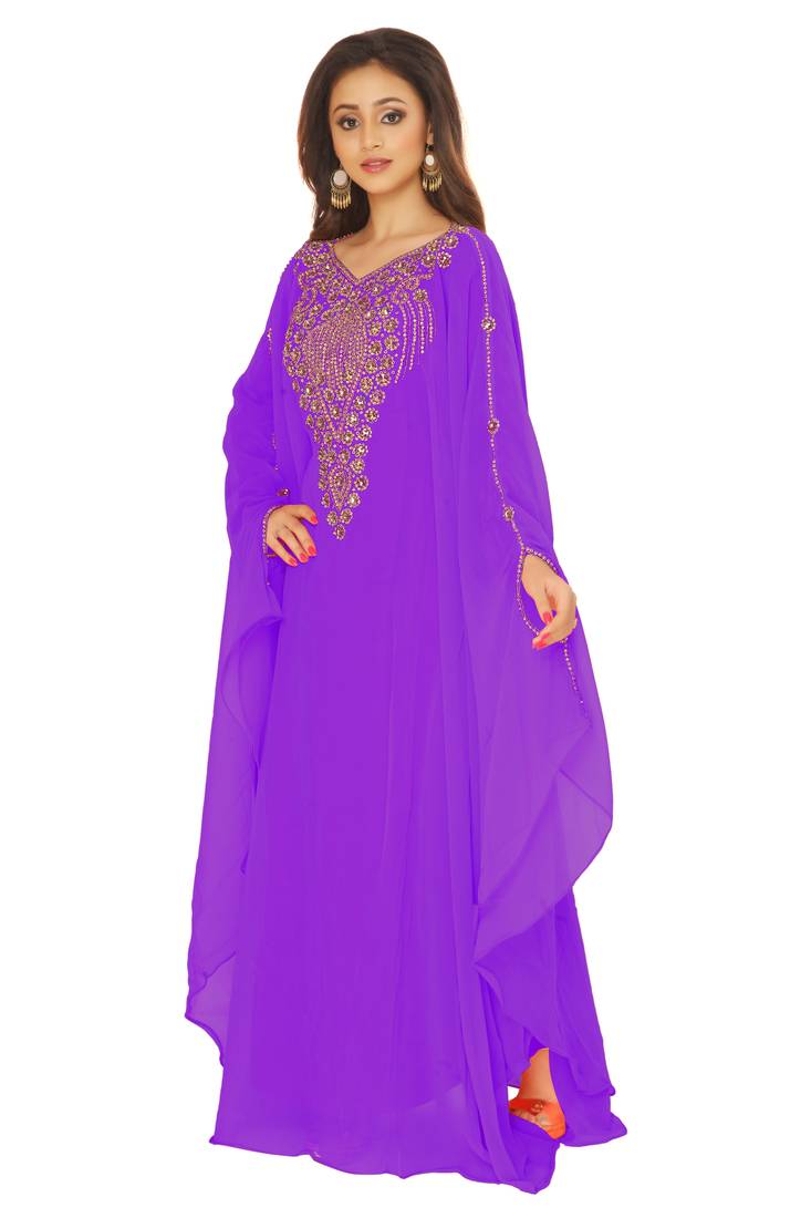 Purple Hand Embroidered Farasha