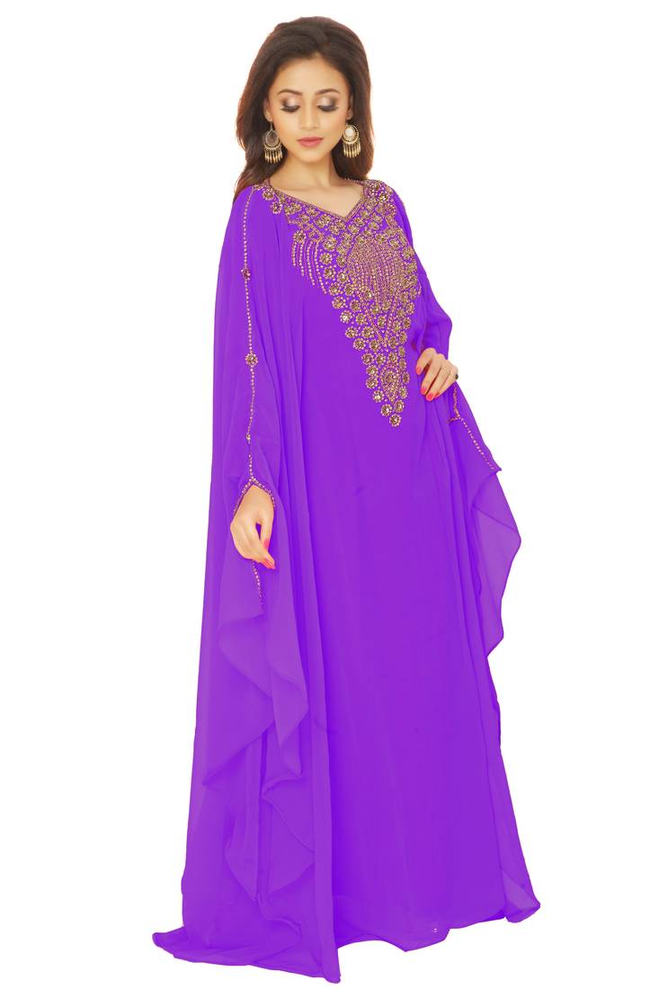 Purple Hand Embroidered Farasha