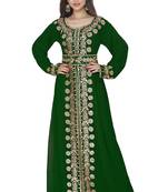 Dark Green Embroidered Kaftan With Belt
