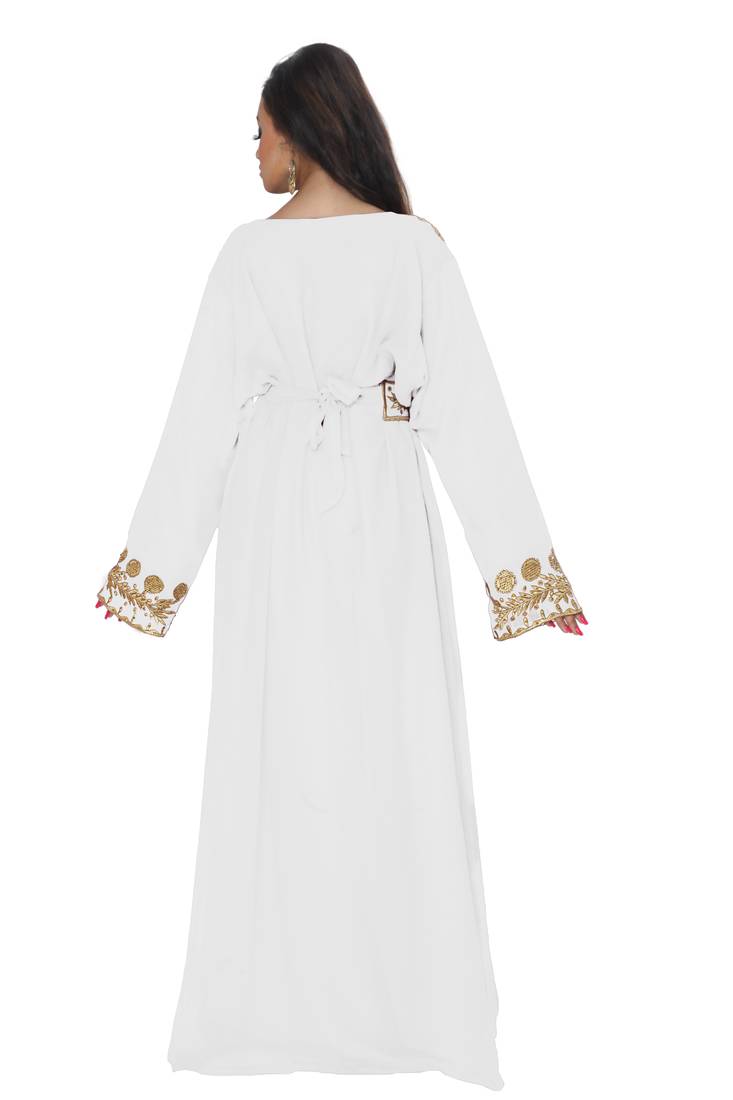 White Embroidered Kaftan With Belt