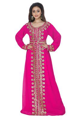 Pink Embrodered Kaftan With Belt 1