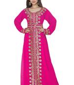 Pink Embrodered Kaftan With Belt