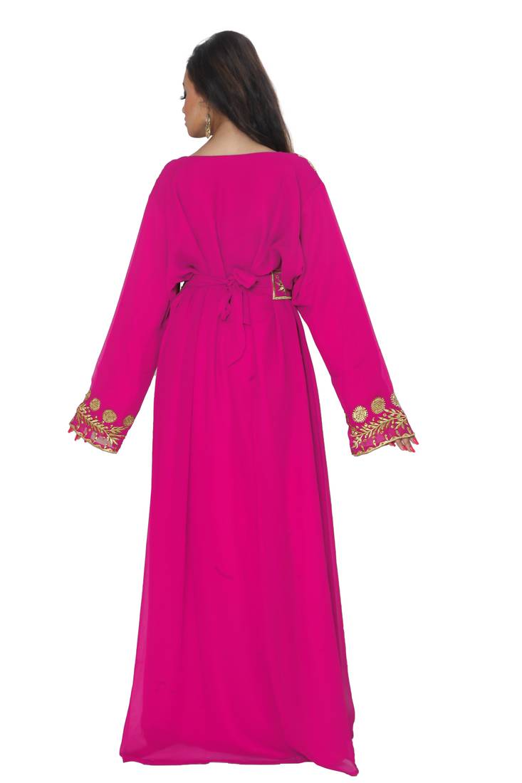 Pink Embrodered Kaftan With Belt