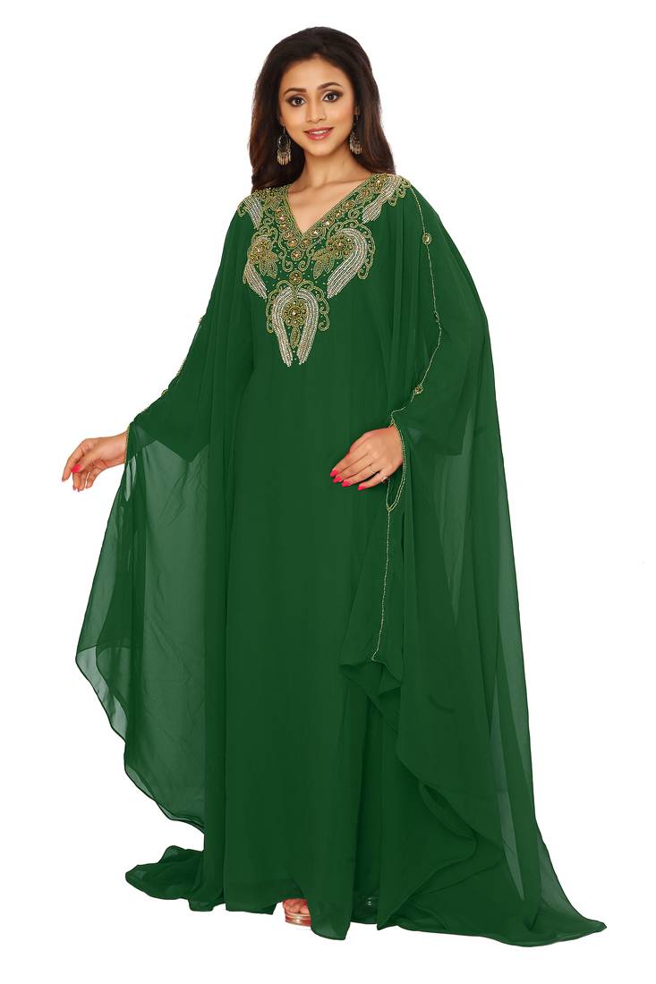 Dark Green Embroidered Farasha